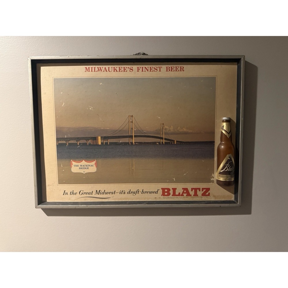 Vintage Blatz Beer Mackinac Bridge Advertising Sign 3D Bottle Milwaukee
